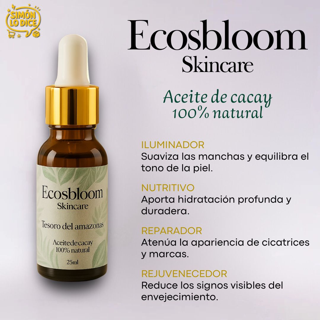 Sérum Facial de Aceite de Cacay ECOSBLOOM – Revierte el Daño, Ilumina y Rejuvenece tu Piel