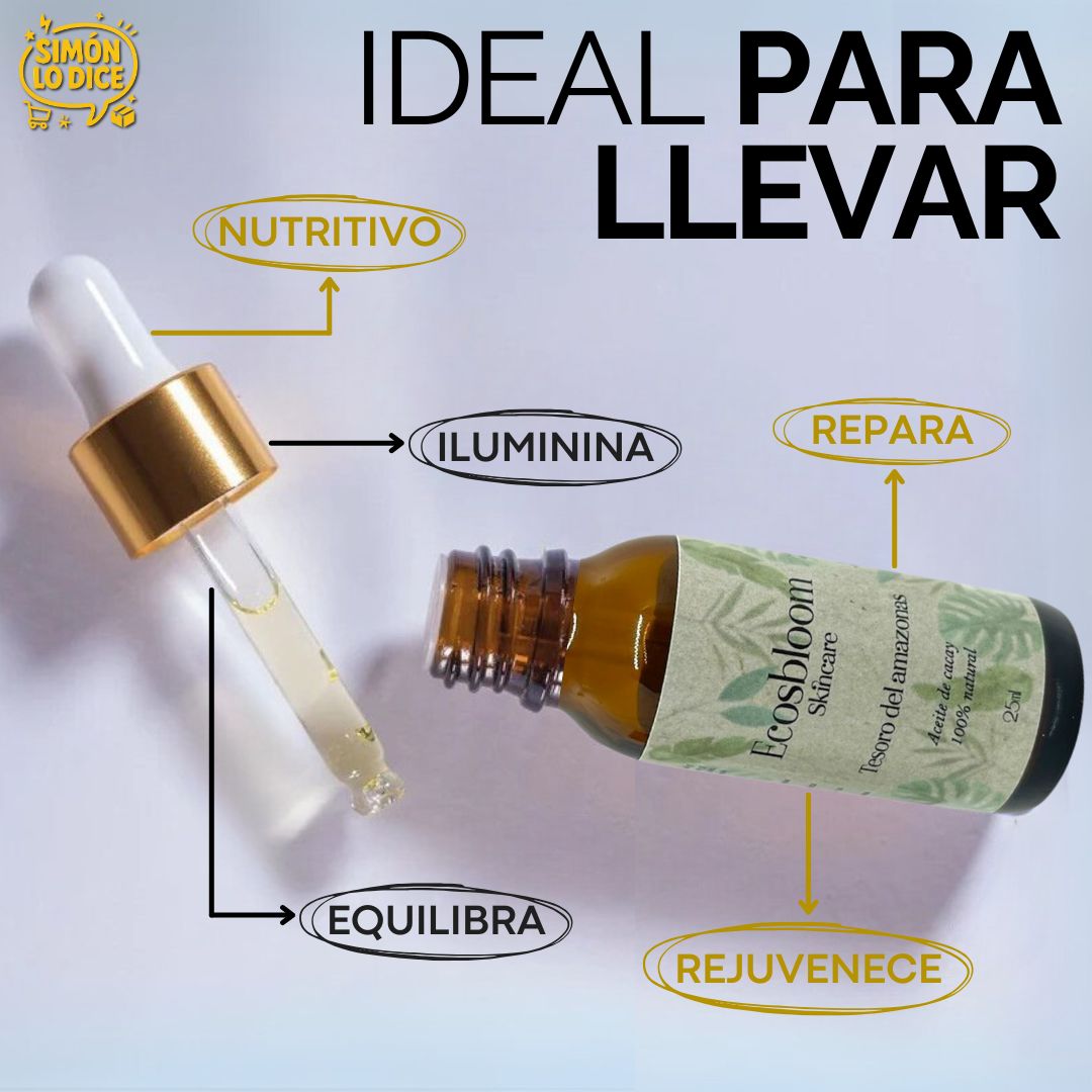 Sérum Facial de Aceite de Cacay ECOSBLOOM – Revierte el Daño, Ilumina y Rejuvenece tu Piel